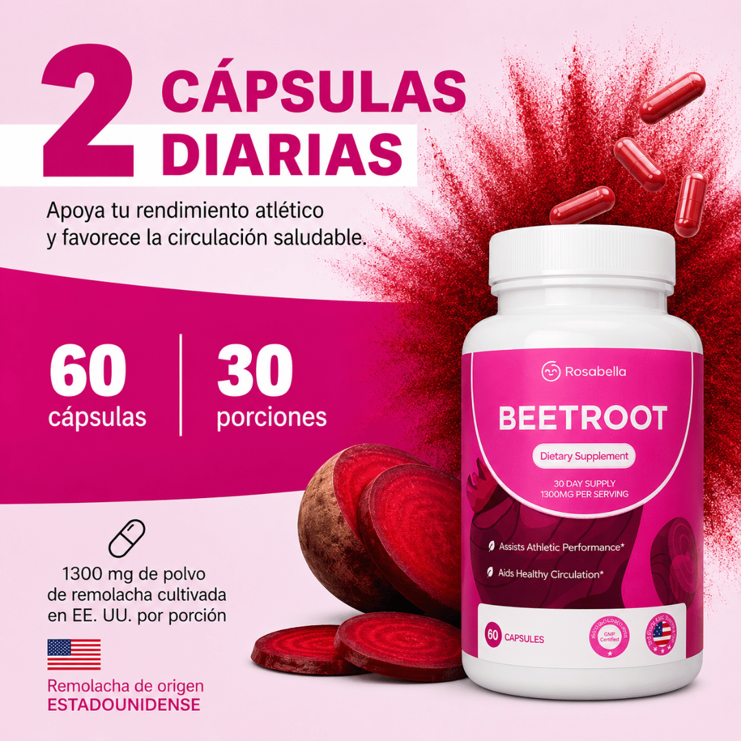Rosabella™ Beetroot 60 Cápsulas - Energía Natural para Disfrutar Cada Día al Máximo