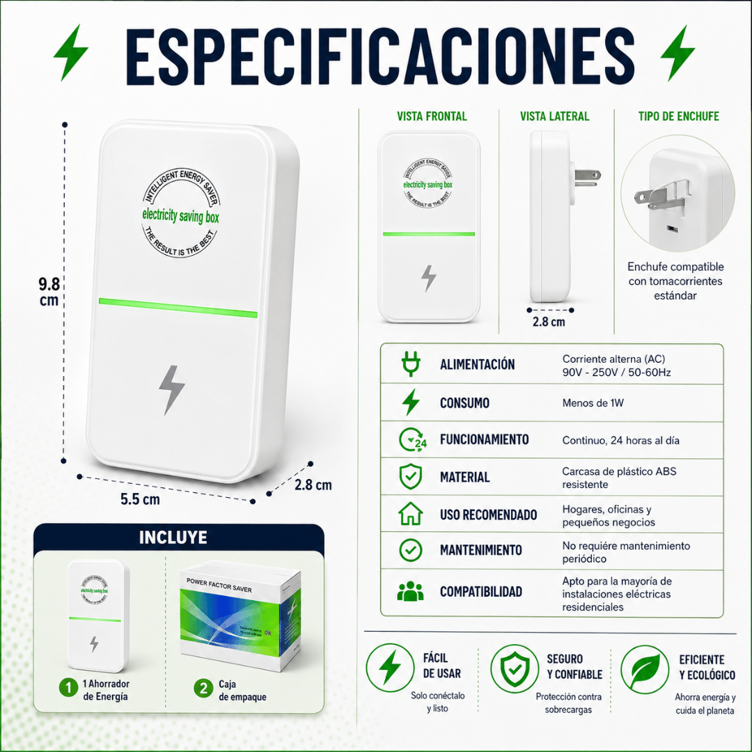 Ahorrador de energia a corriente - Optimiza el uso de energía y ayuda a disminuir tu factura