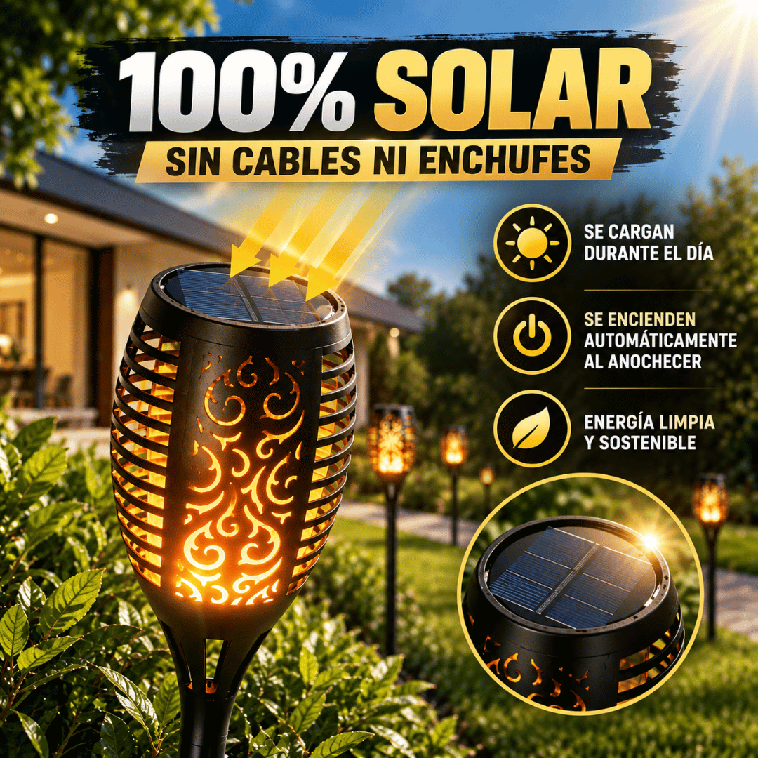 Pack 4 Antorchas Solares - Transforma tu jardín con una luz cálida y acogedora