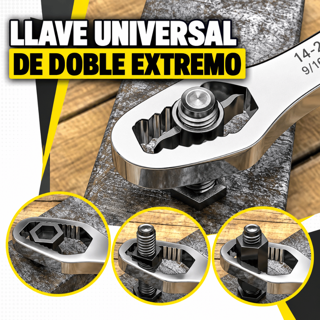 Llave Universal Ajustable 2 Cabezales - Ajuste automático para diferentes tuercas y tornillos