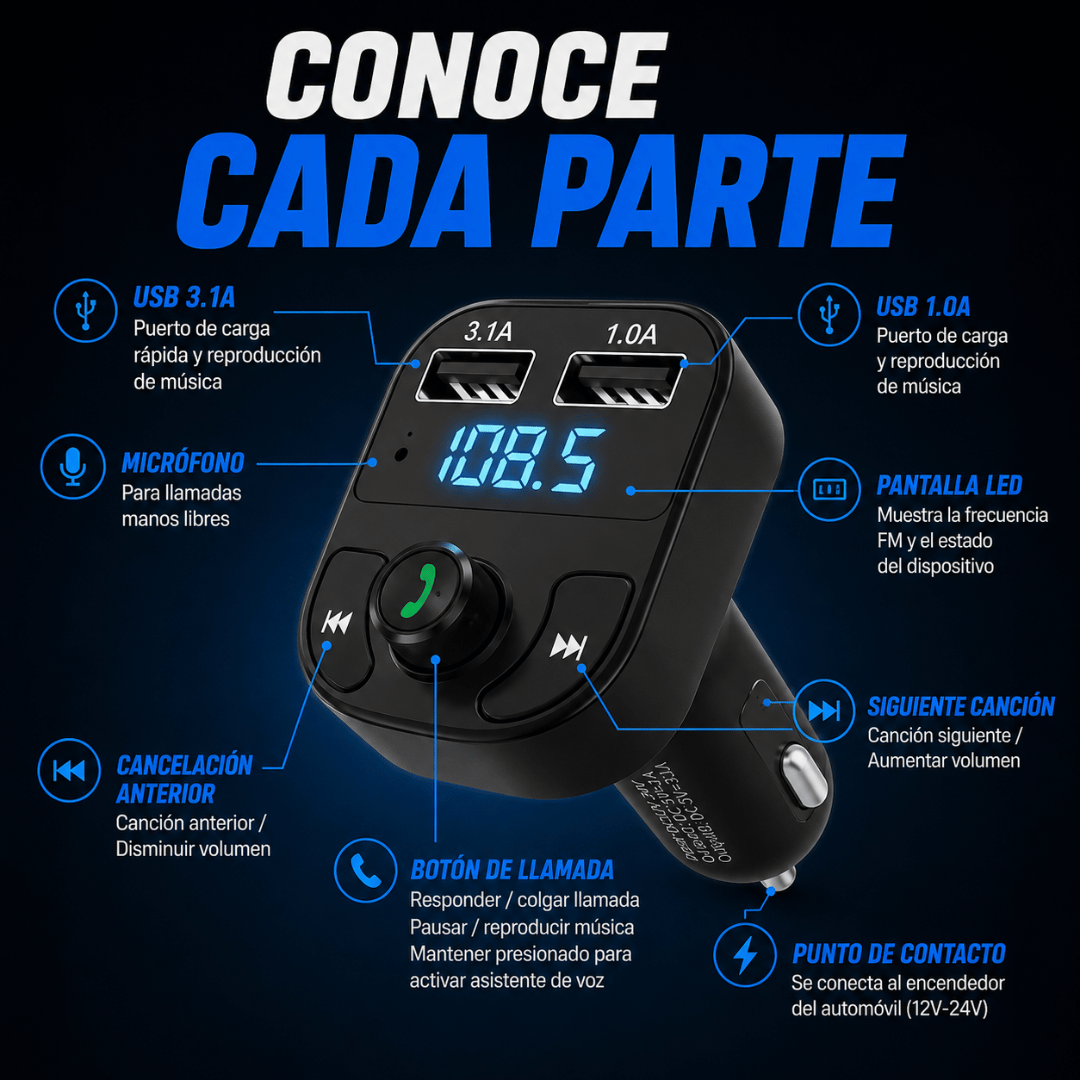 Transmisor Bluetooth para Autos - Actualiza tu auto antiguo en segundos y sin instalaciones complicadas
