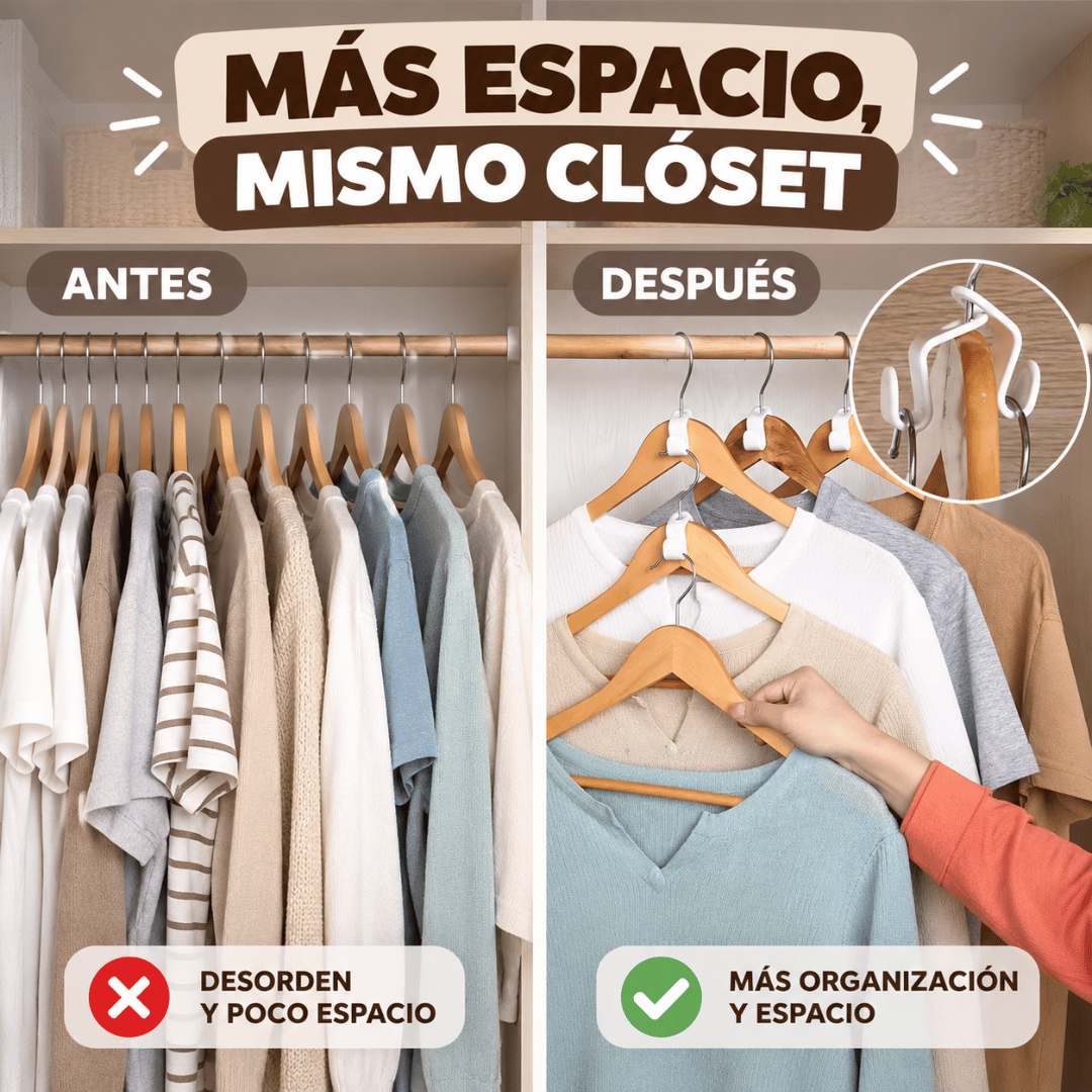 ¡Pack 20 Ganchos Organizadores Closet! - Multiplica el espacio disponible de tus perchas