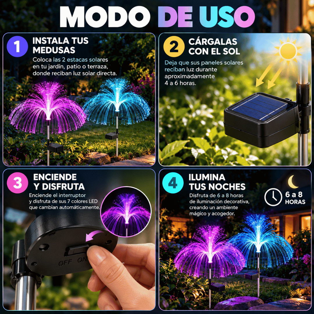 ¡Pack 2x1 Estacas Medusas Solares Multicolor! - Transforma tu jardín con luces mágicas de energía solar