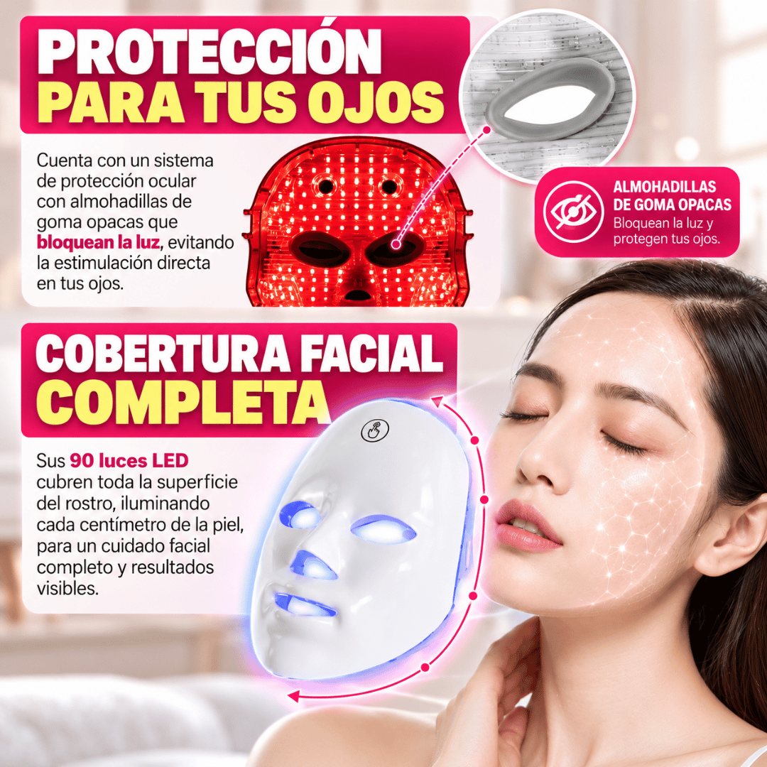 Máscara Facial Led 7 Colores - Fototerapia LED para una piel más firme y luminosa