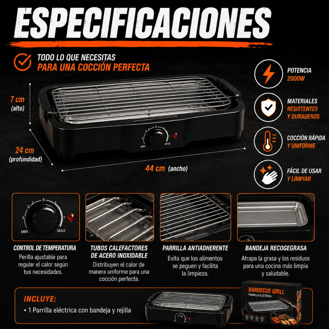 Parrilla Eléctrica Para Asados - Disfruta parrilladas en casa con menos humo y sin carbón