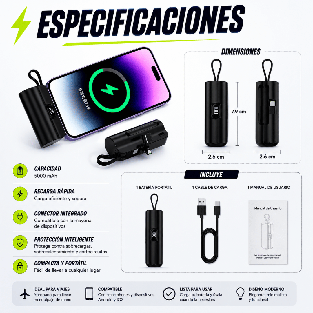 Cargador Portátil Cápsula - Energía portátil para mantener tu celular cargado donde estés