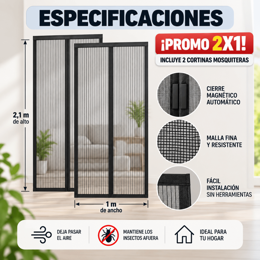 ¡Promo 2x1 Cortina Anti Mosquitos Magnética! - Disfruta aire fresco sin dejar entrar mosquitos y moscas