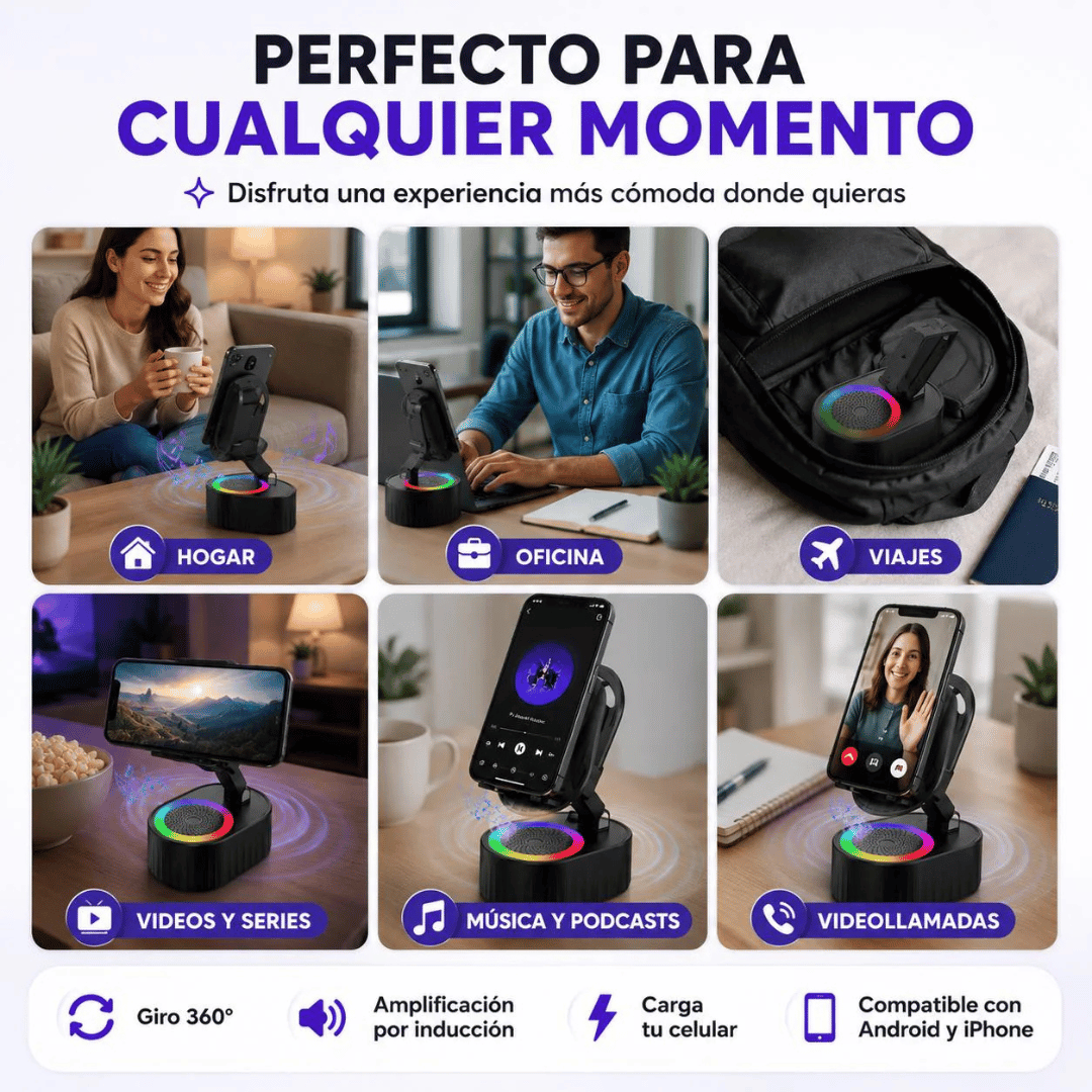 Soporte Parlante Inteligente de Inducción/Bluetooth - Disfruta tu música por inducción o Bluetooth en segundos