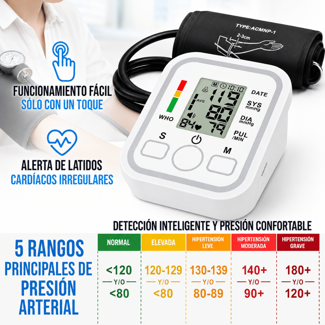 Tensiometro Digital - Controla tu presión arterial fácilmente desde la comodidad de tu hogar.