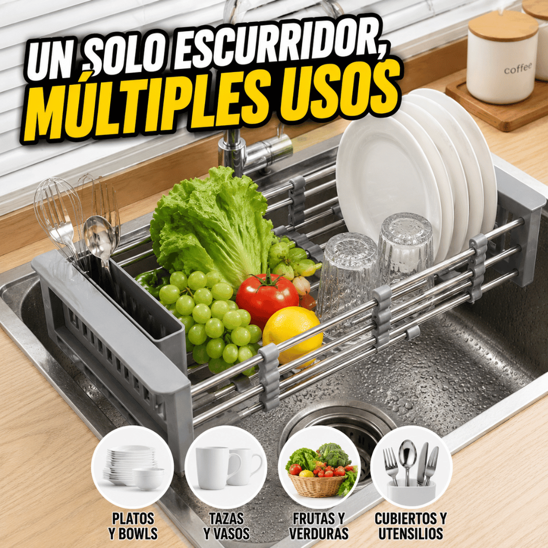Escurridor Ajustable para Lavaplatos - Aprovecha al máximo el espacio sobre tu lavaplatos