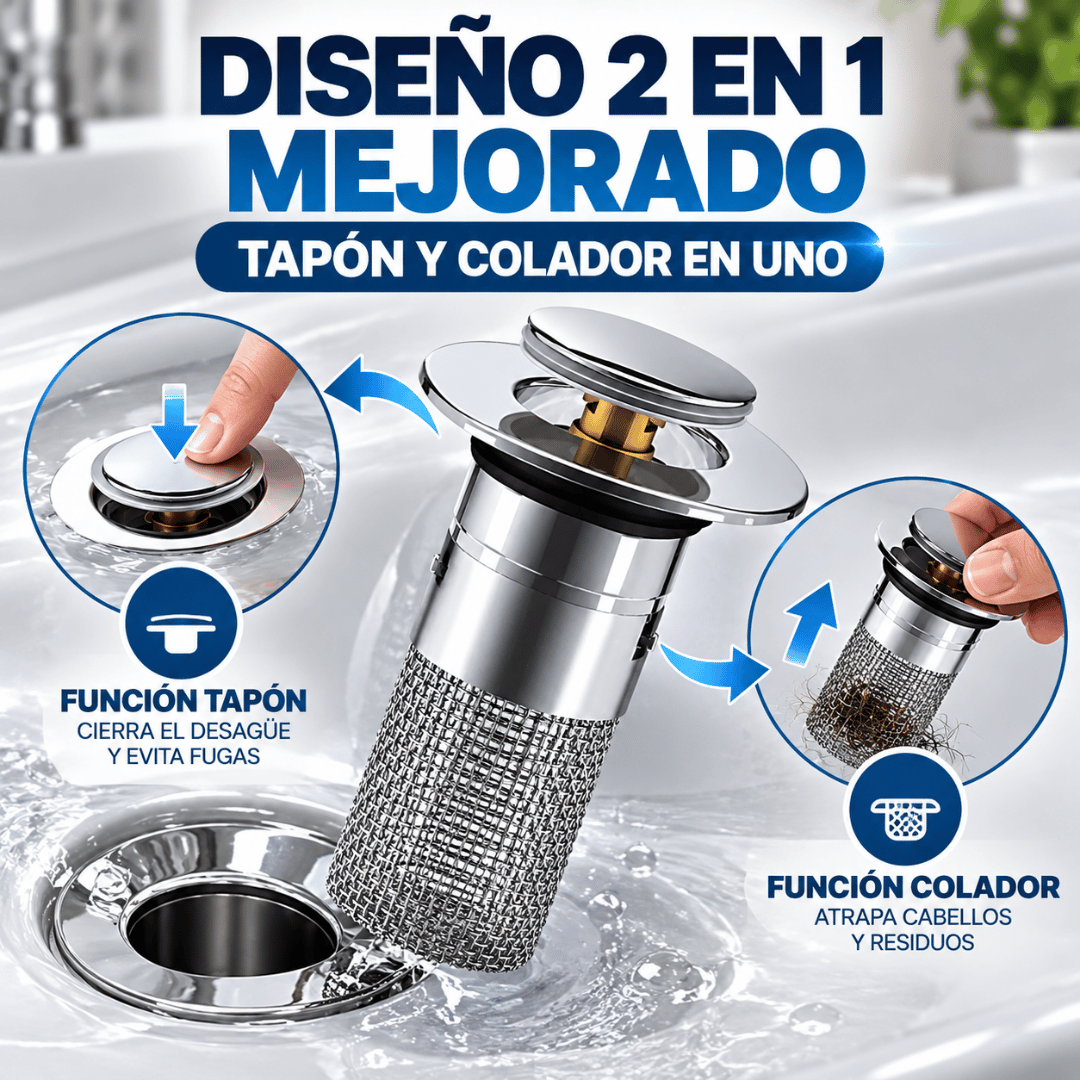 ¡Promo 2x1 Filtro de Desagüe con Malla de Acero! - Evita obstrucciones y mantén tu lavamanos libre de residuos
