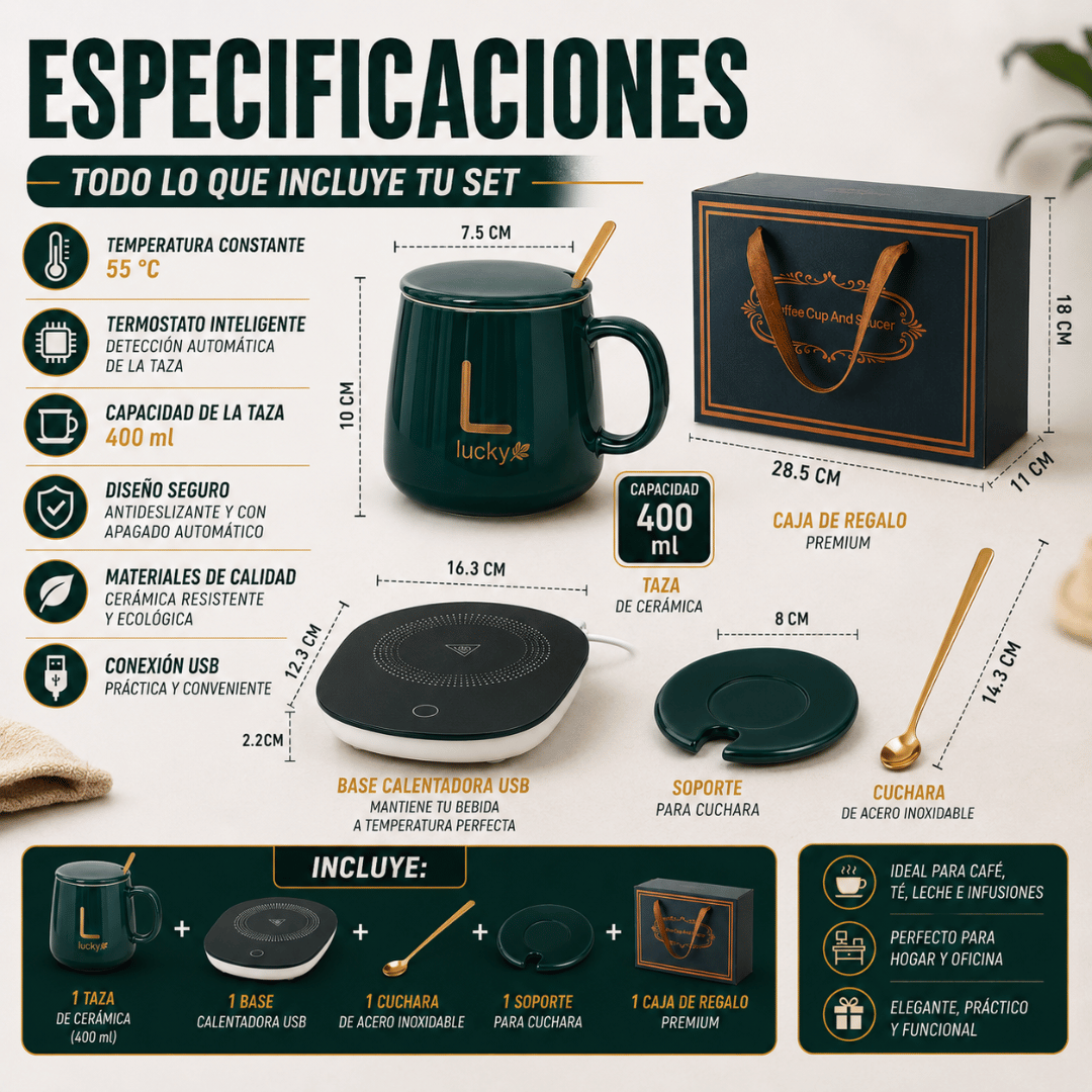 Set Taza De Ceramica Térmica - Tus Bebidas Siempre Calientes en el Escritorio