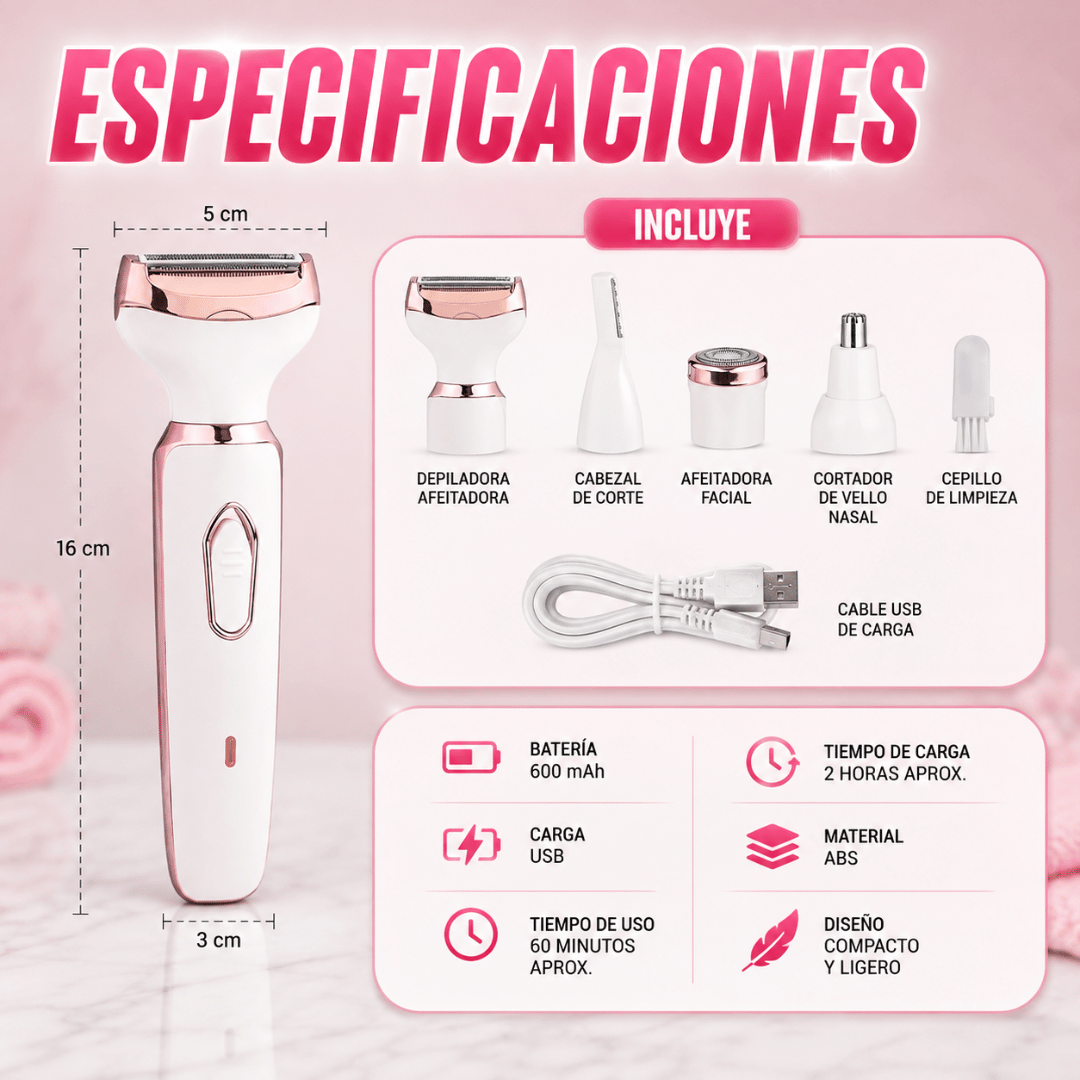 Depiladora Femenina 4 En 1 - Simplifica tu rutina de depilación y cuidado personal