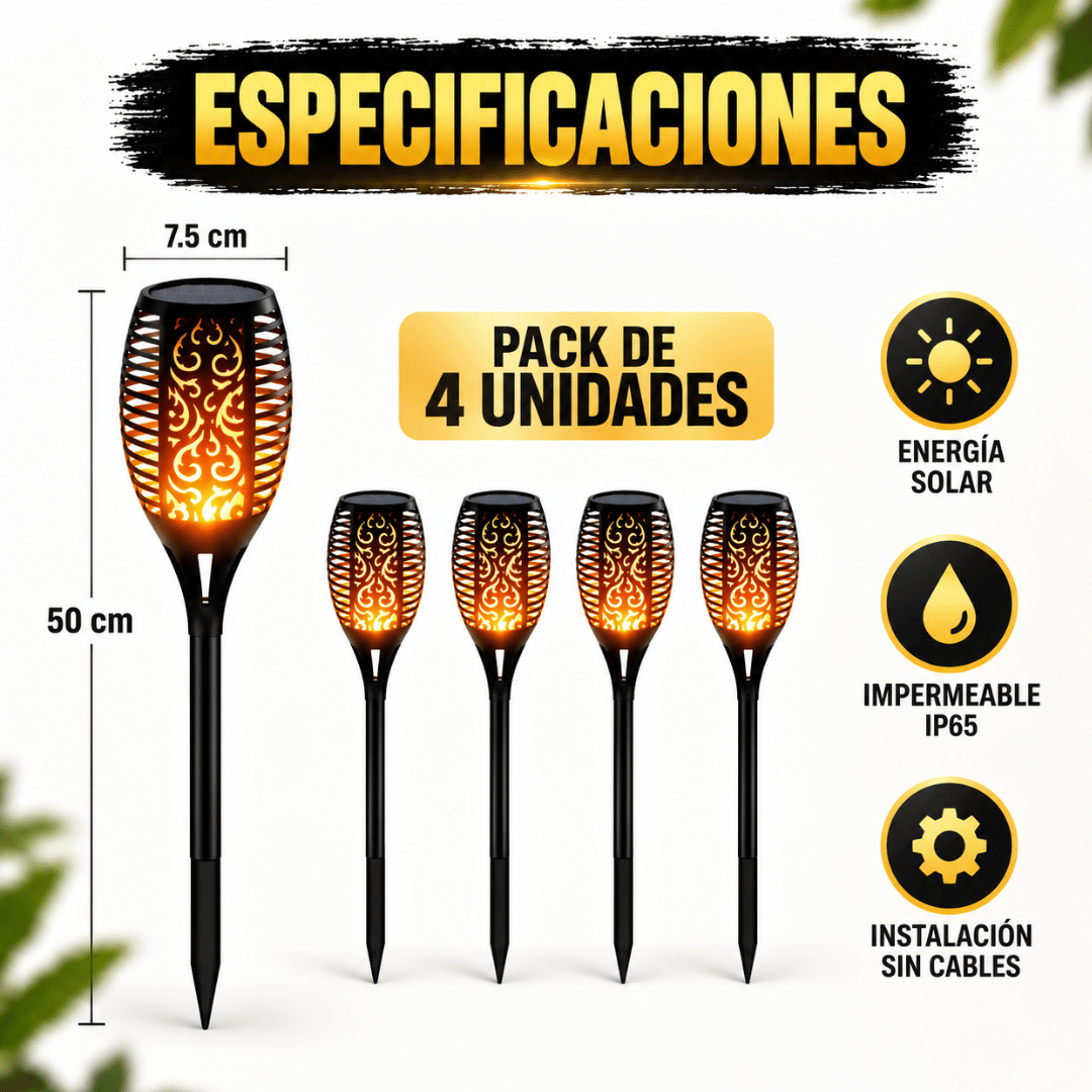 Pack 4 Antorchas Solares - Transforma tu jardín con una luz cálida y acogedora