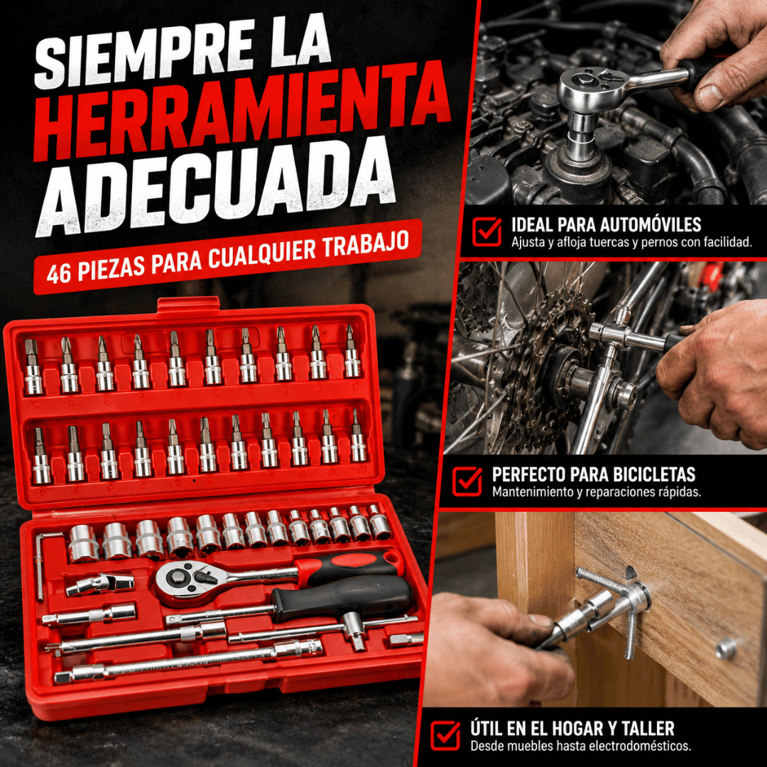 Kit Juego De Herramientas Mecánicas 46 Piezas - Realiza reparaciones del hogar con un solo kit
