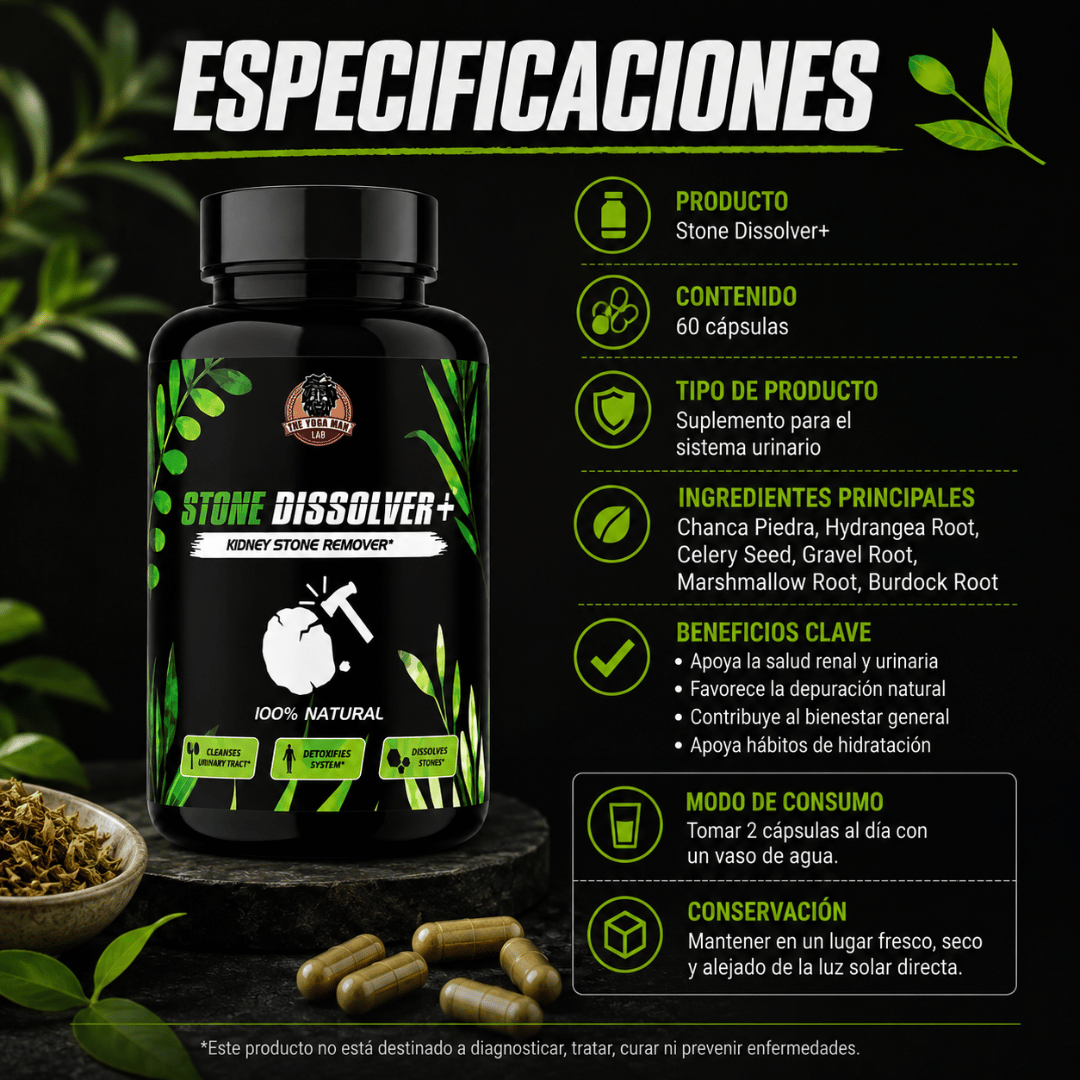 Stone Dissolver 60 Cápsulas - Apoyo diario para prevenir la reaparición de cálculos renales