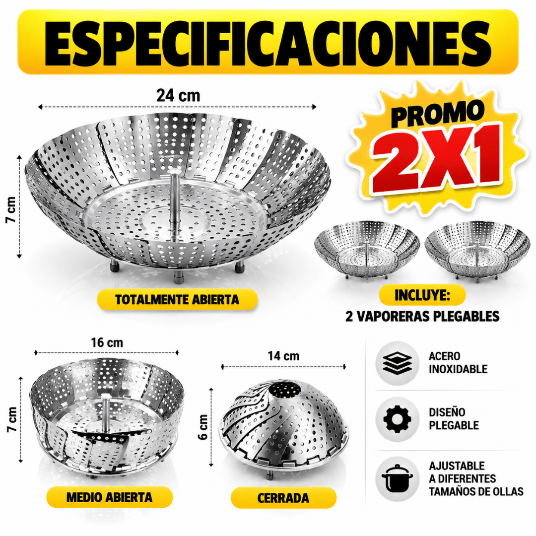 ¡Promo 2x1 Vaporera Plegable Cocina! - Cocina al vapor de forma saludable y conserva el sabor natural