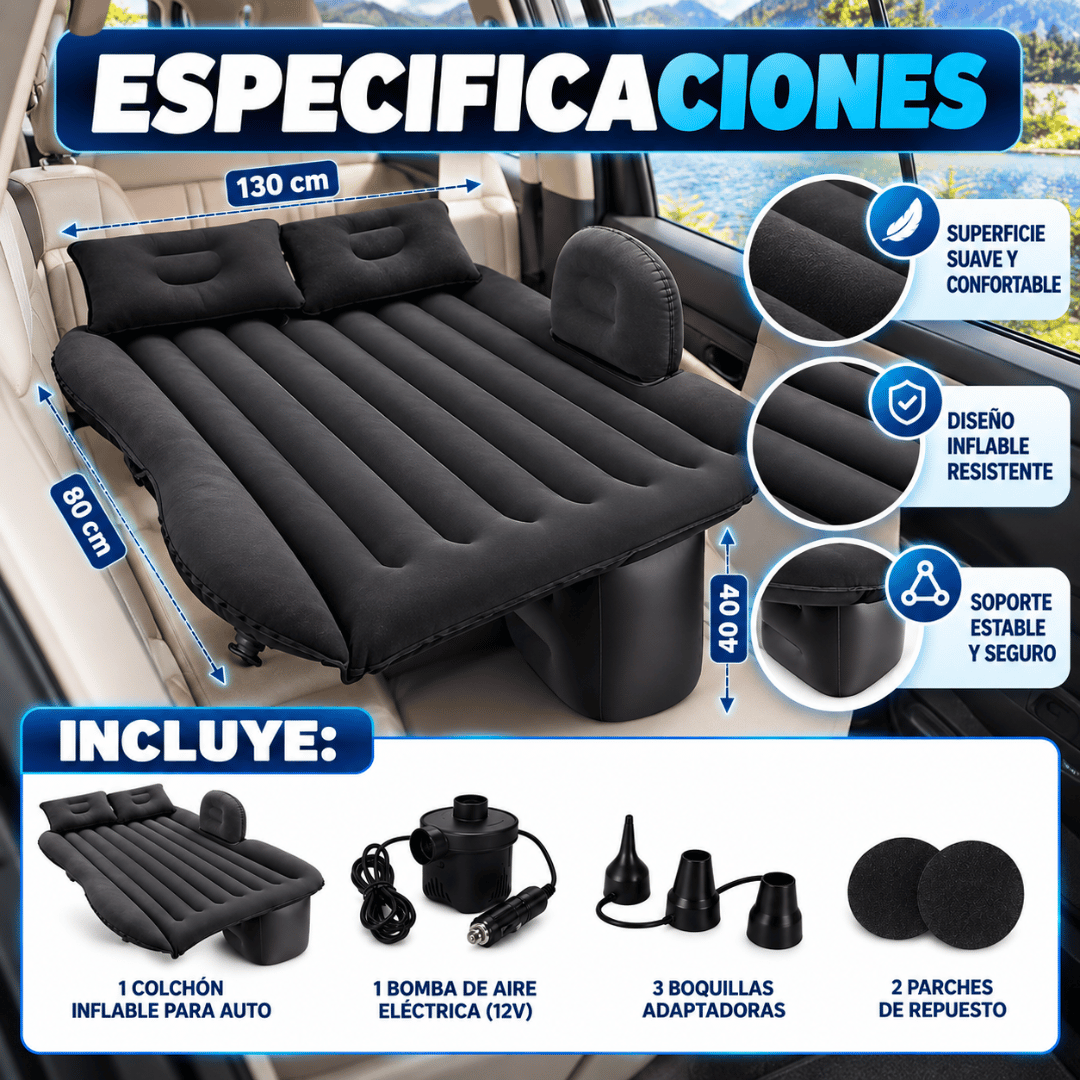 Colchon Inflable Para Auto - Descansa cómodamente en las paradas de tus viajes