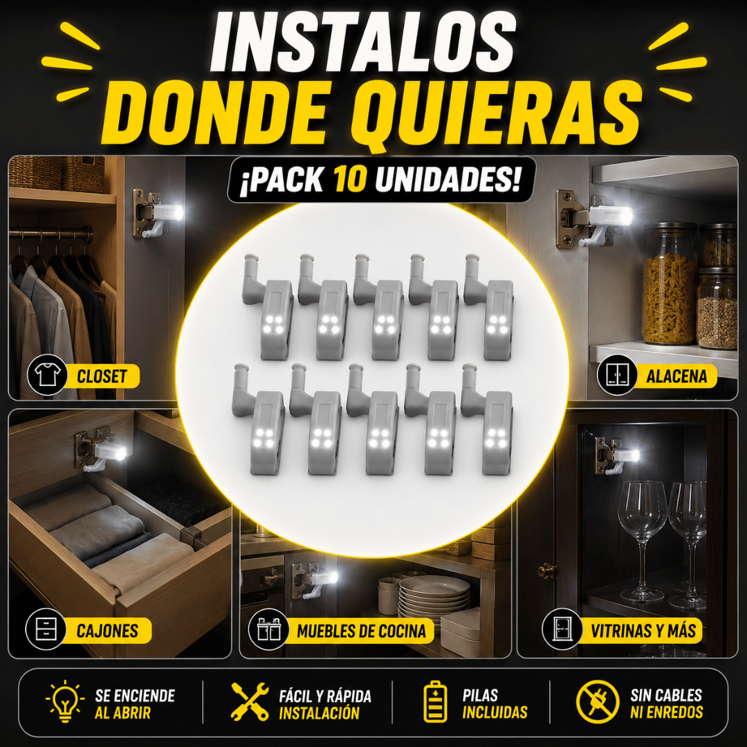 ¡Pack 10 Luces Bisagra LED Para Muebles! - Encuentra lo que buscas al instante, incluso en la oscuridad
