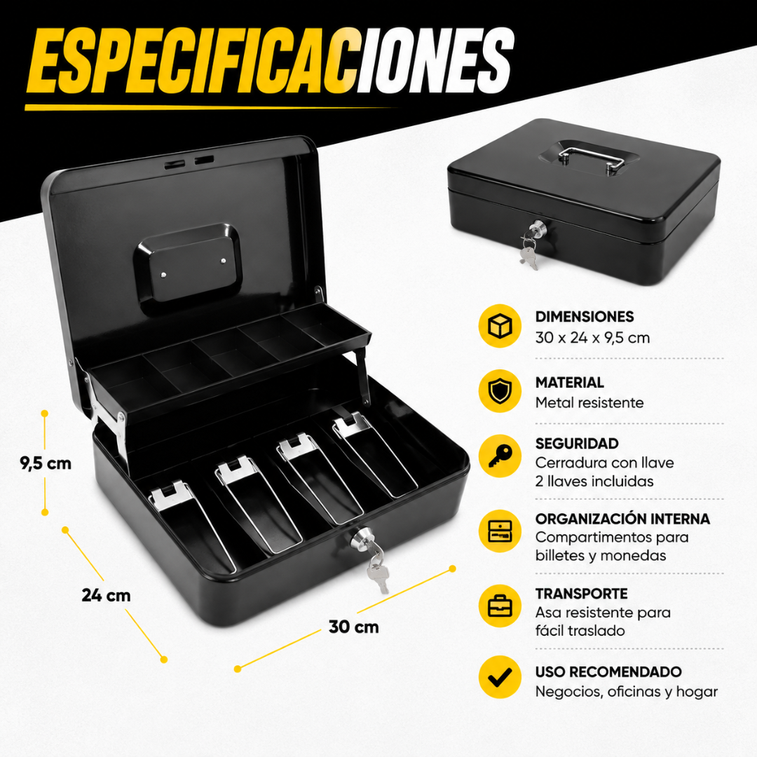 Caja Organizadora de Dinero Metálica - Organiza y protege el dinero de tu negocio