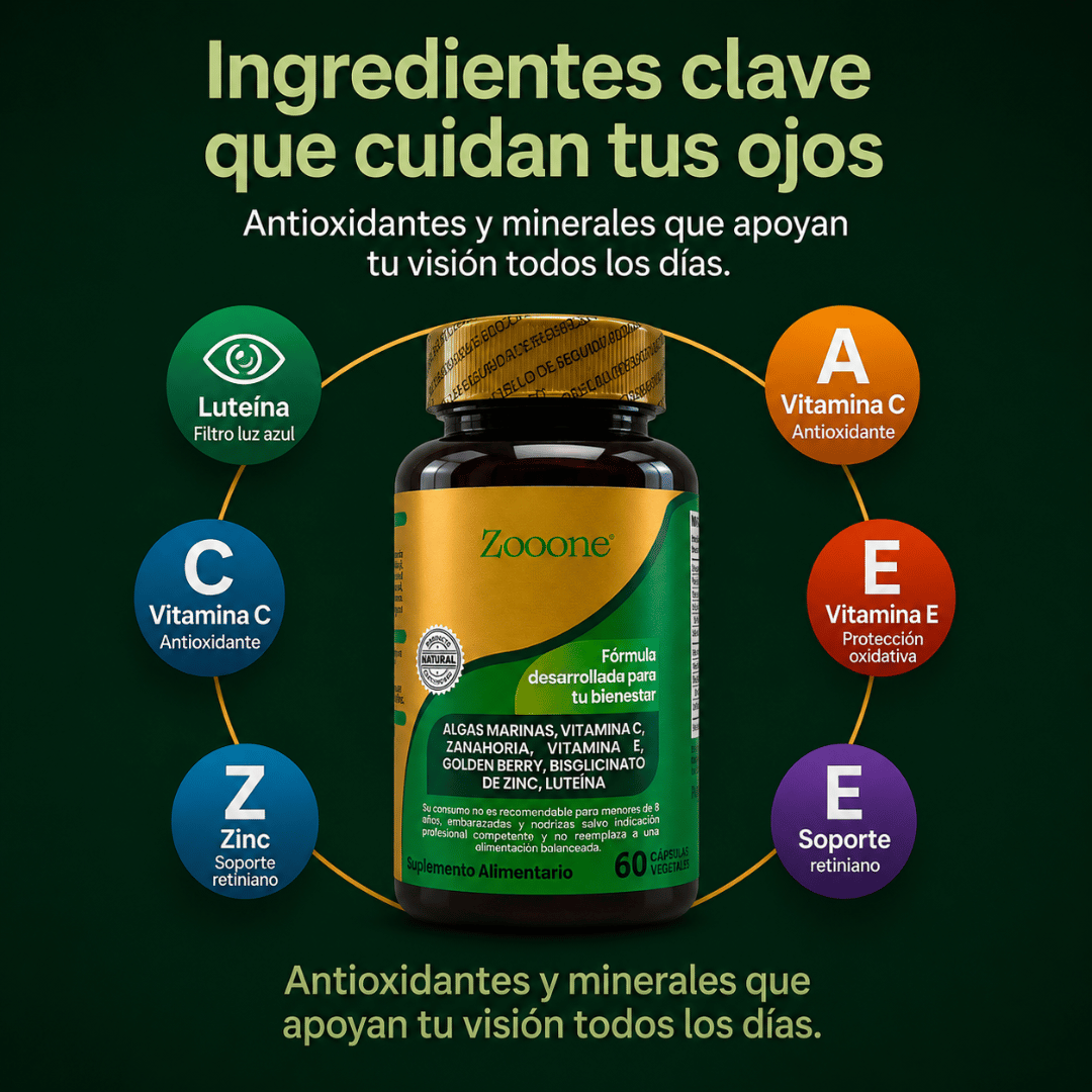 Zooone™ 60 Cápsulas - Nutrición ocular diaria para ver nítido y sin cansancio - 100% Natural