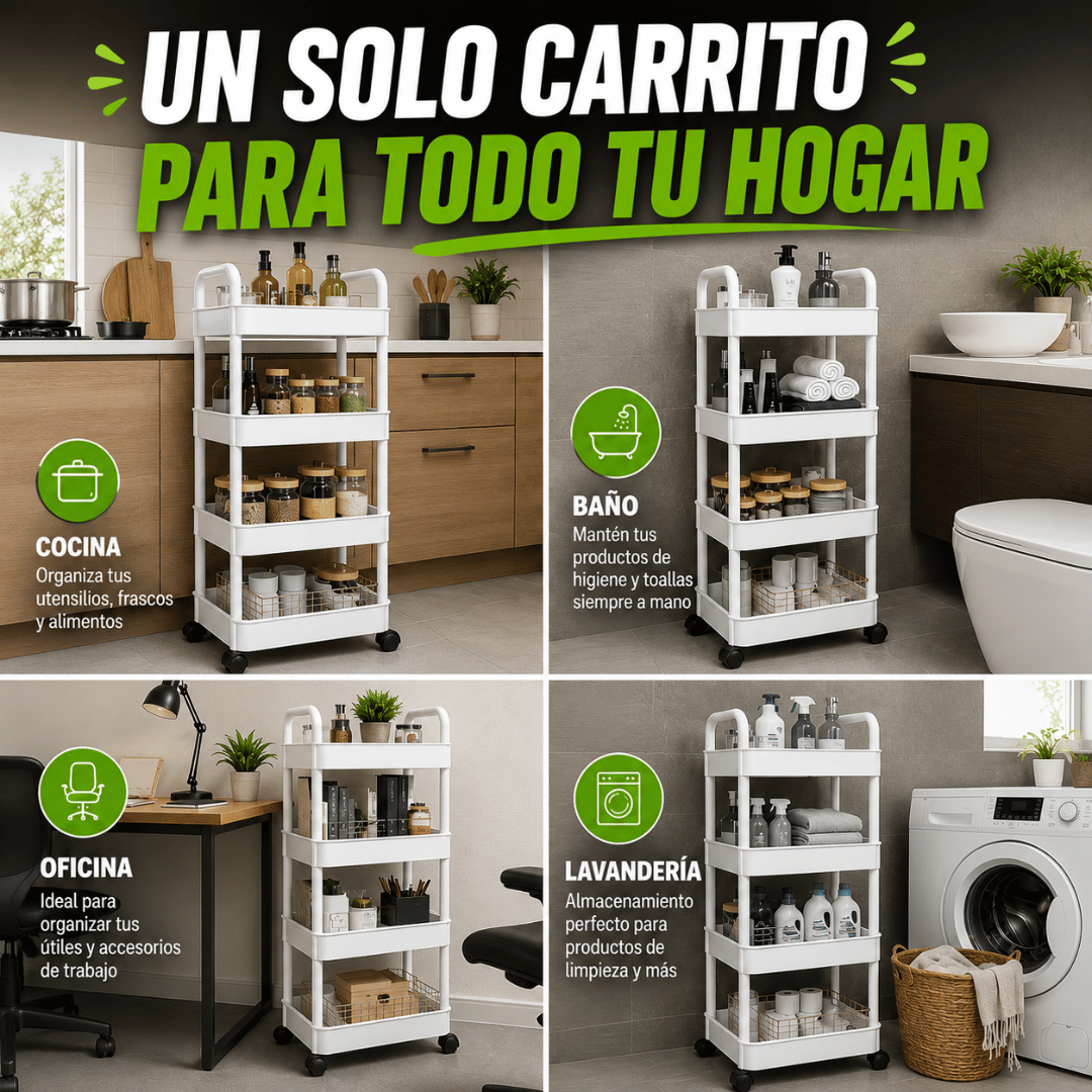 Carrito Organizador Multiuso 4 Niveles - Mantén cada ambiente limpio, ordenado y funcional