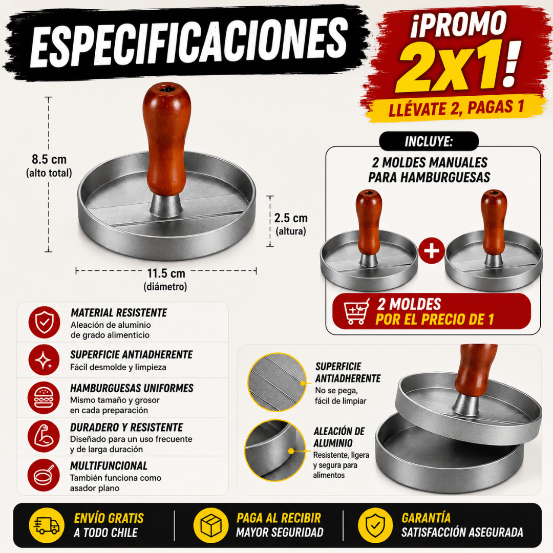 ¡Promo 2x1 Molde Prensa para Hamburguesa! - Hamburguesas Perfectas en Cada Preparación