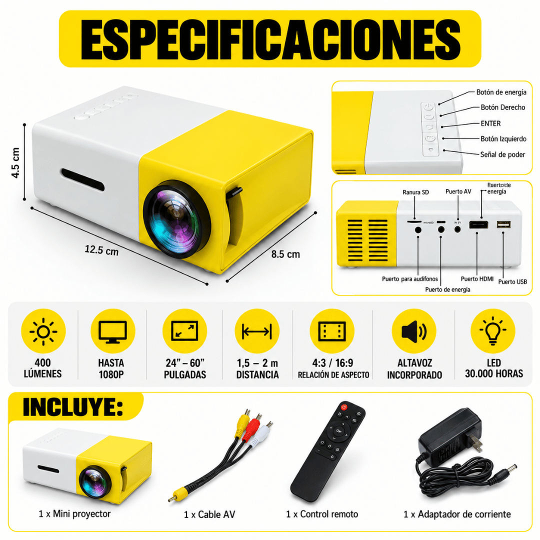 Proyector Led Portatil Full HD - Proyecta tus contenidos favoritos y disfruta una experiencia envolvente