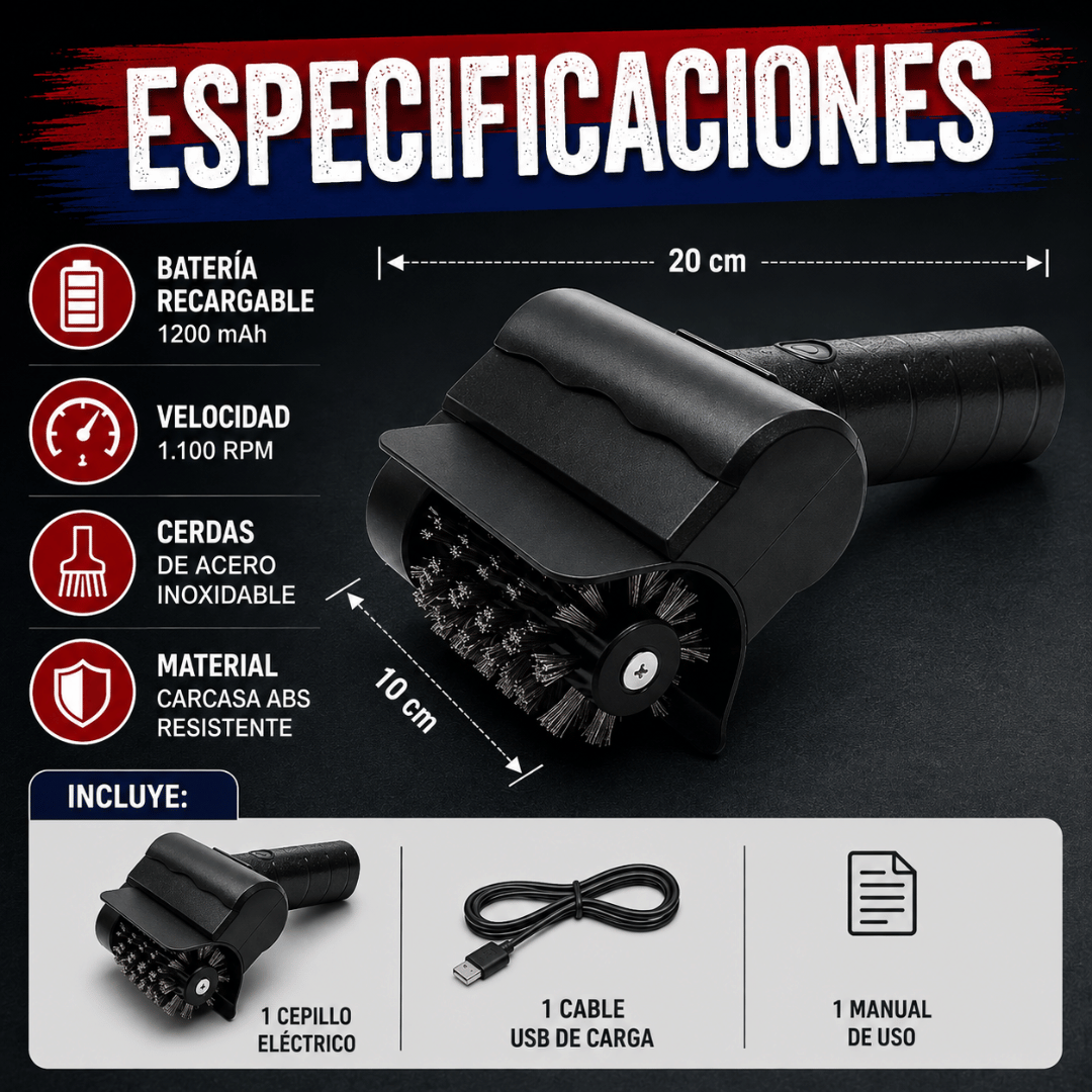 Cepillo Limpiador Parillas Eléctrico - Elimina grasa y residuos quemados fácilmente
