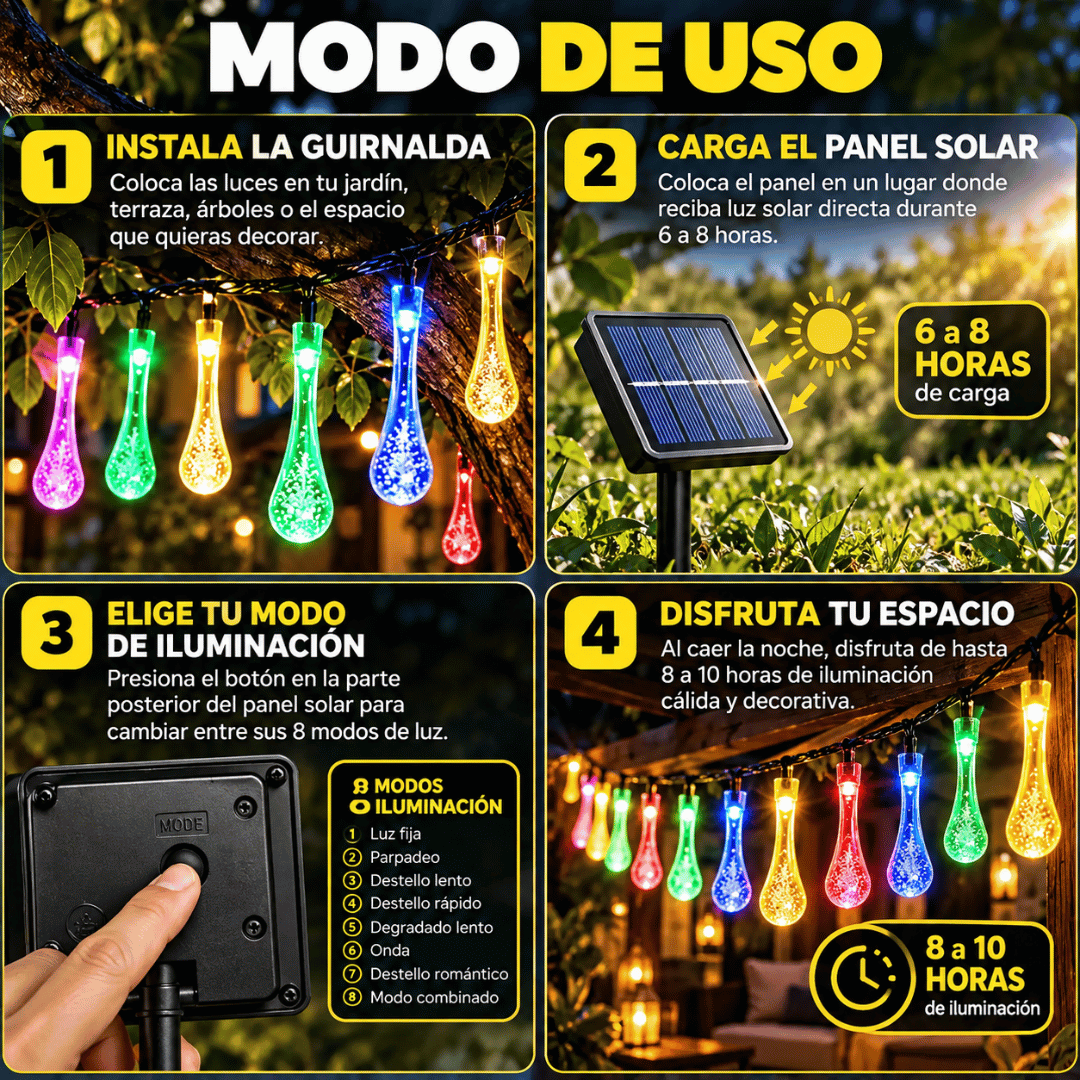 ¡Promo 2x1 Guirnaldas De Luces Solares Decorativas! - Transforma tu jardín con una iluminación cálida y decorativa