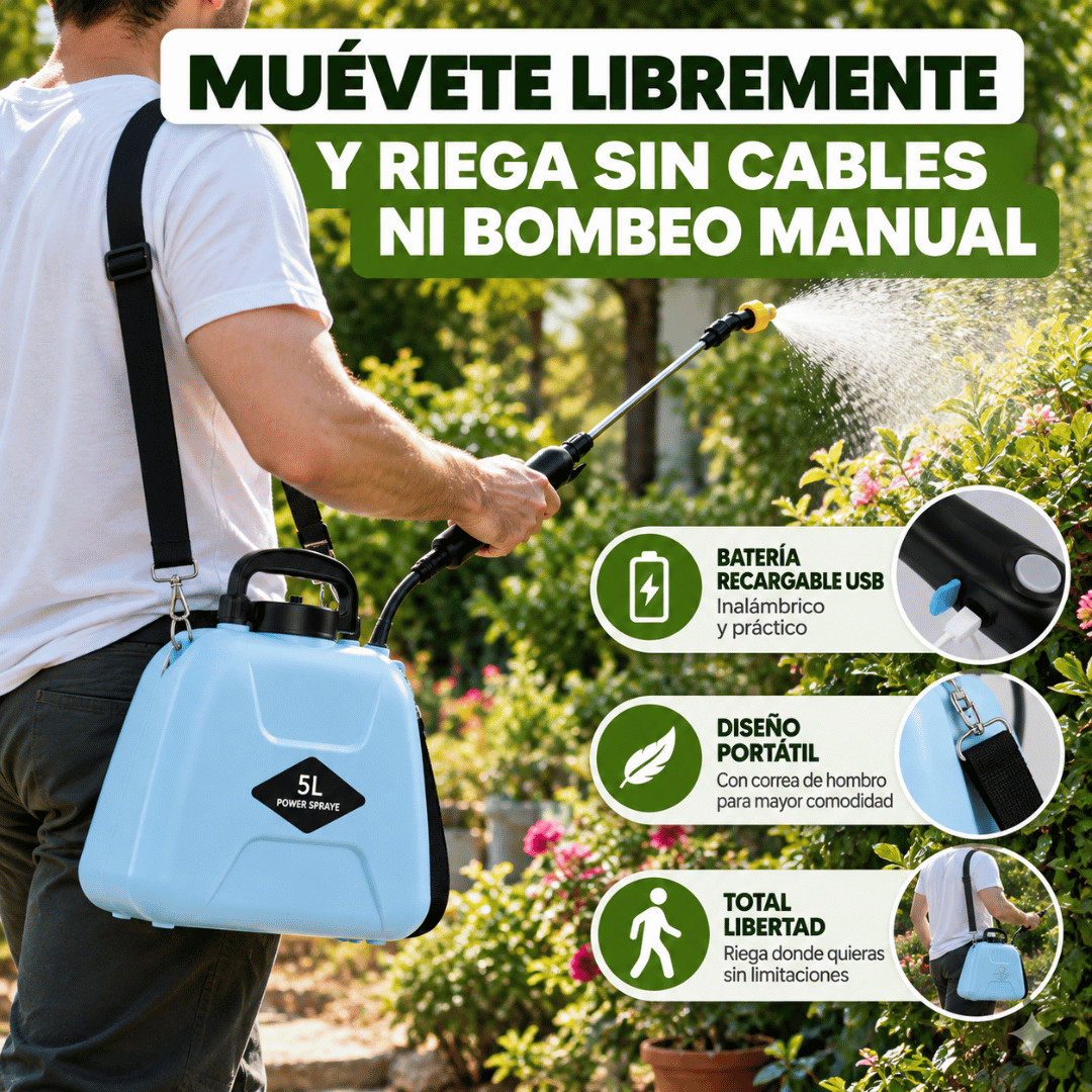 Pulverizadora de Agua Eléctrico Profesional 5 Litros - Riega tus plantas de forma práctica, rápida y sin esfuerzo manual