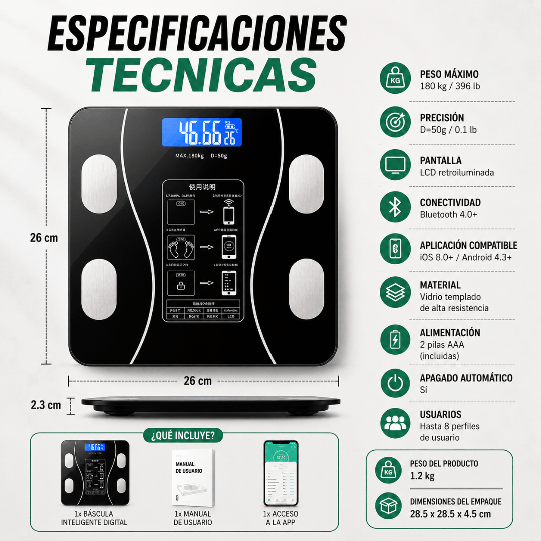 Báscula Inteligente Digital - Obtén un análisis completo de tu cuerpo en cada medición