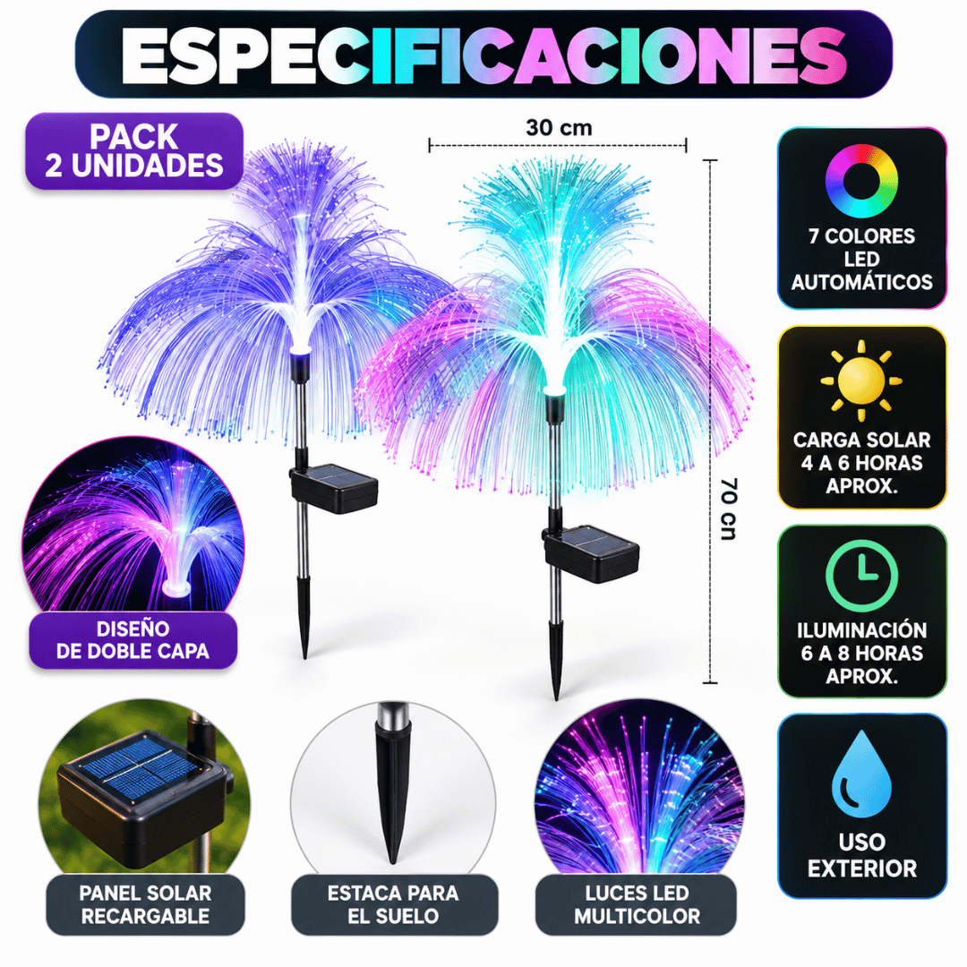 ¡Pack 2x1 Estacas Medusas Solares Multicolor! - Transforma tu jardín con luces mágicas de energía solar