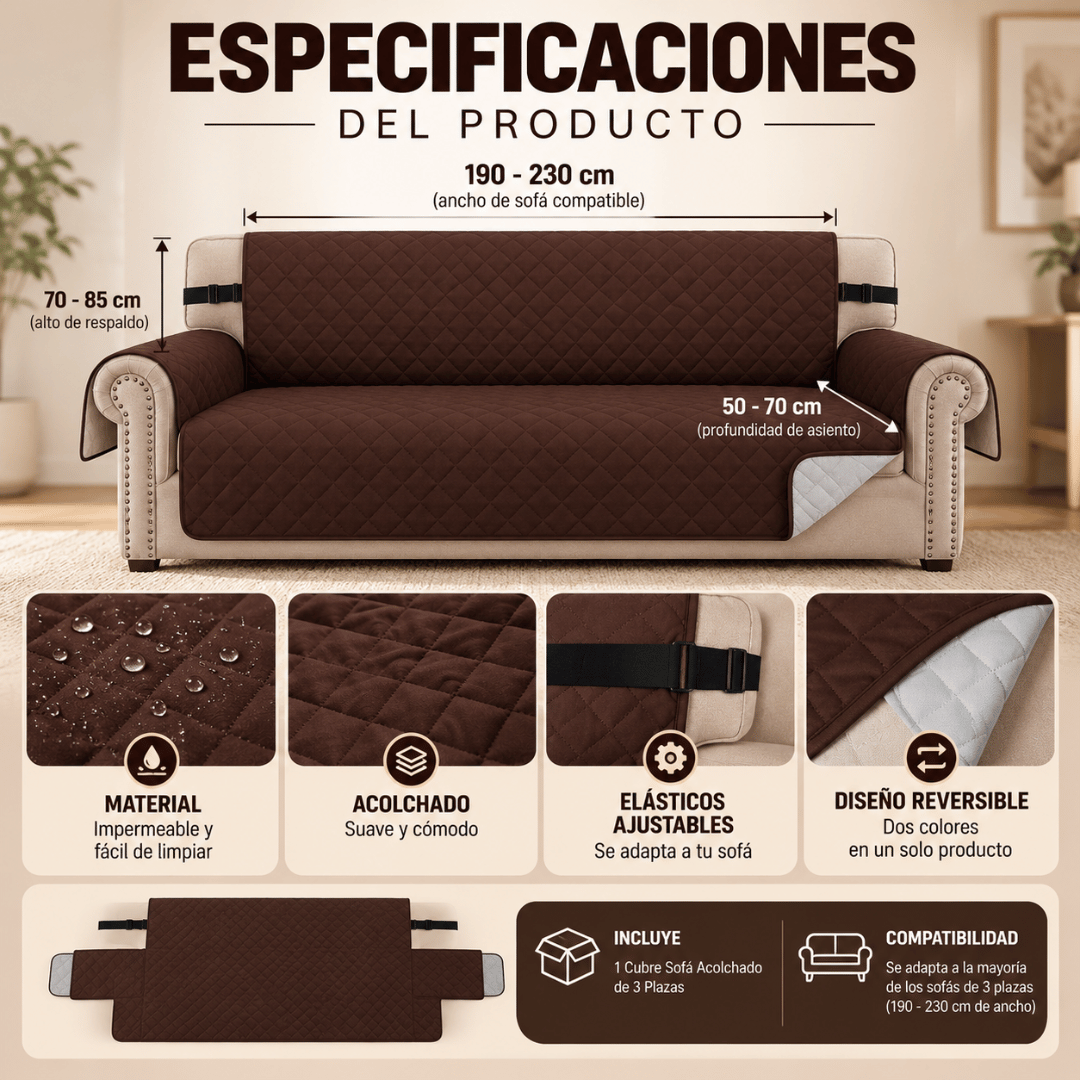 Protector Sofá Acolchado 3 Plazas - Mantén tu sofá limpio y protegido sin invertir en uno nuevo