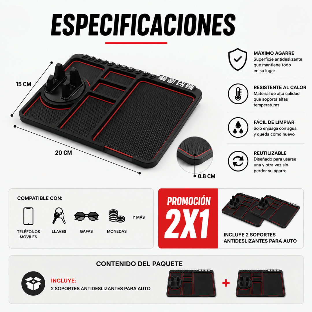 ¡Promo 2x1 Soporte Anti Deslizante Para Auto! - Conserva tu celular y accesorios seguros durante cada trayecto