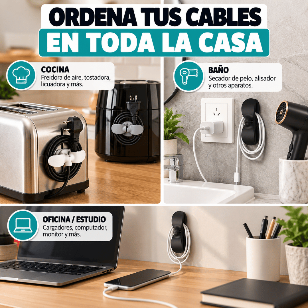Organizador de Cables Pack 6 Unidades - Mantén los cables recogidos y fuera del alcance de los niños