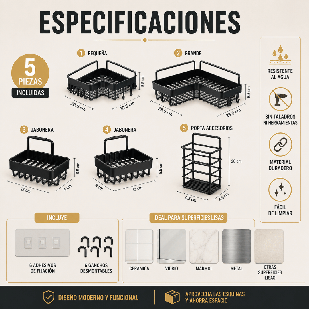 Set Organizador de Baño 5 Piezas - Mantén tus productos siempre organizados y al alcance
