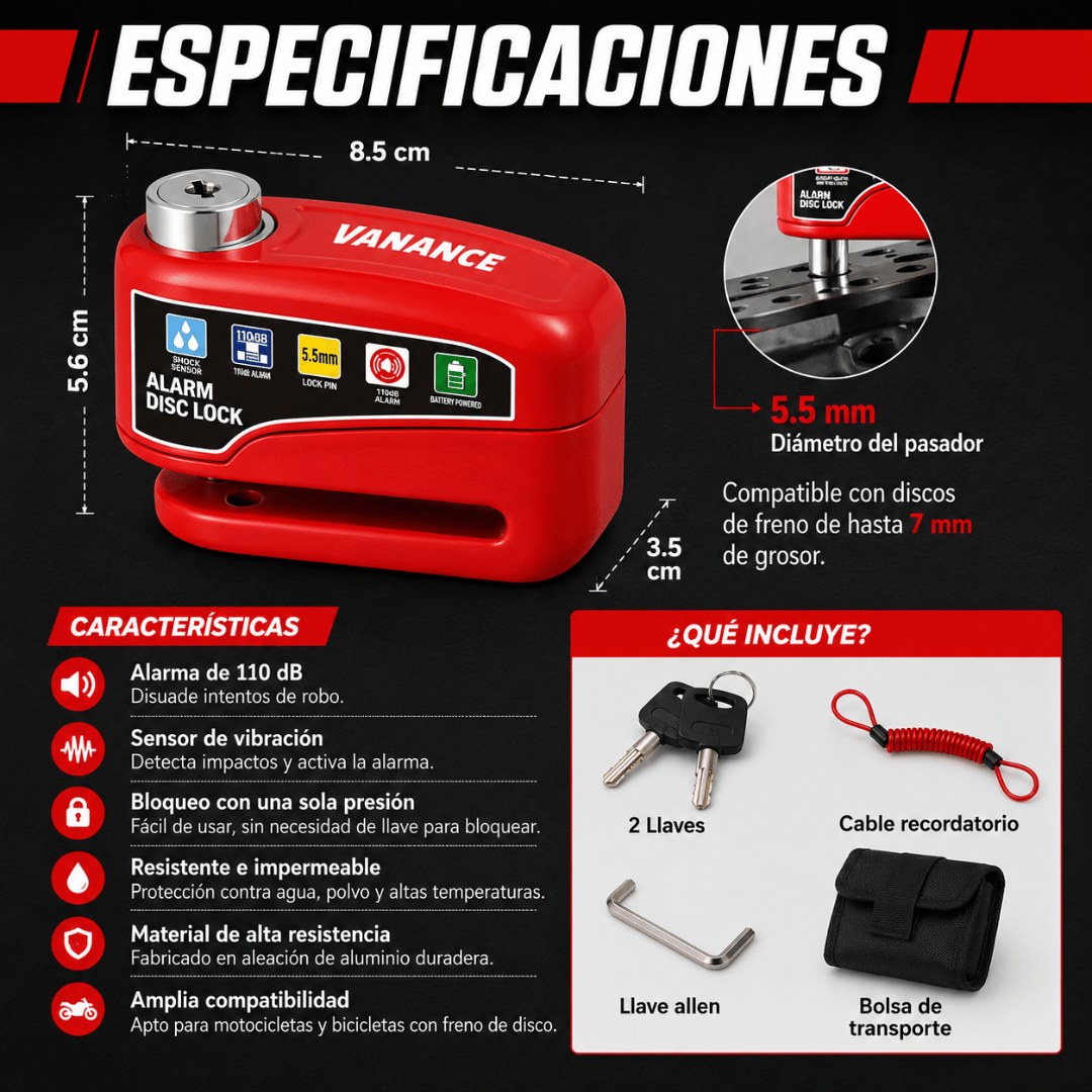 Candado para Motos Antirrobo con Alarma - Protege tu moto con una alarma de respuesta inmediata