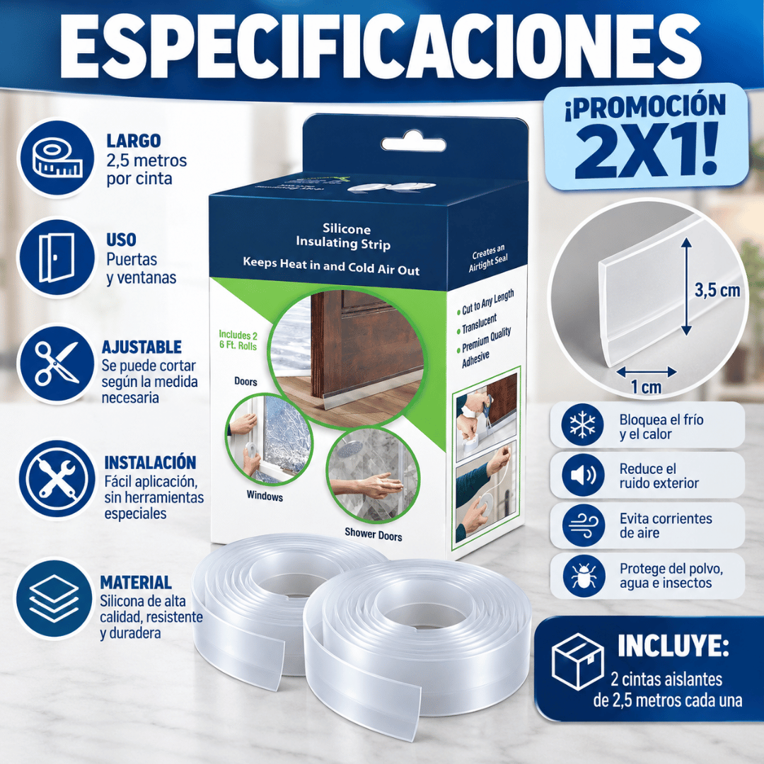¡Promo 2x1 Cinta Aislante Puertas y Ventana 2.5 M! - Sella puertas y ventanas para un hogar más protegido y confortable