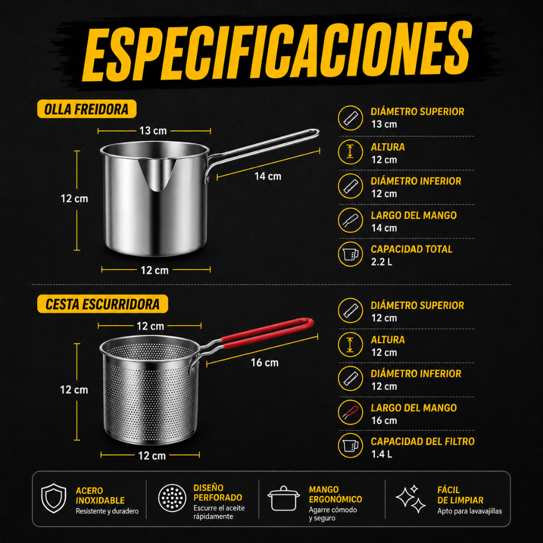 Olla Acero Inoxidable Para Freir - Fríe sin salpicaduras y mantén tu cocina más limpia
