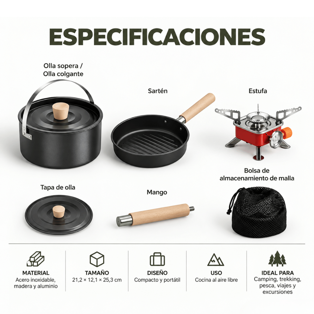 Kit De Cocina Portátil Camping - Prepara tus comidas fácilmente al aire libre