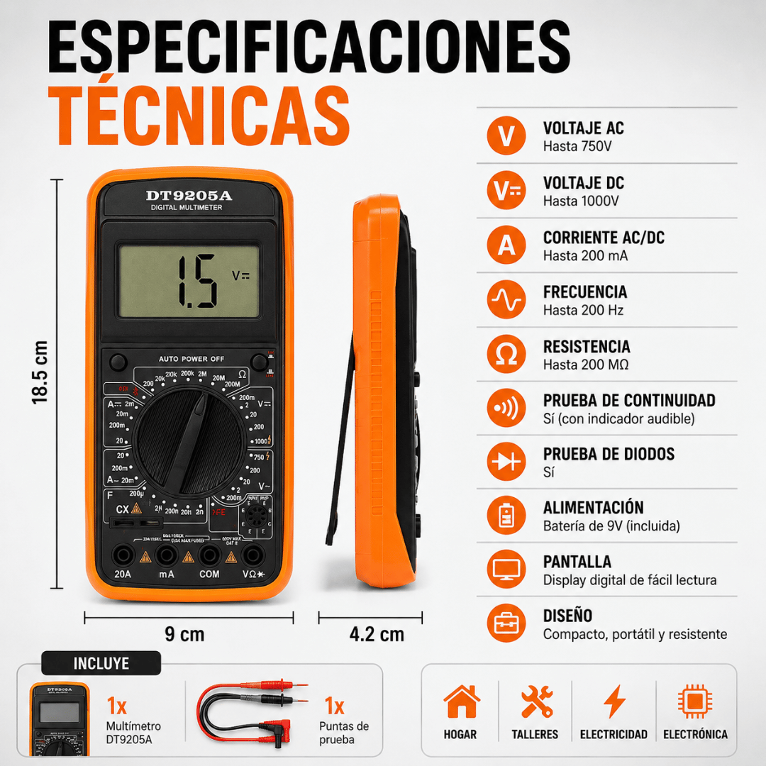 Multímetro Digital Portátil - Obtén mediciones precisas para cada revisión eléctrica
