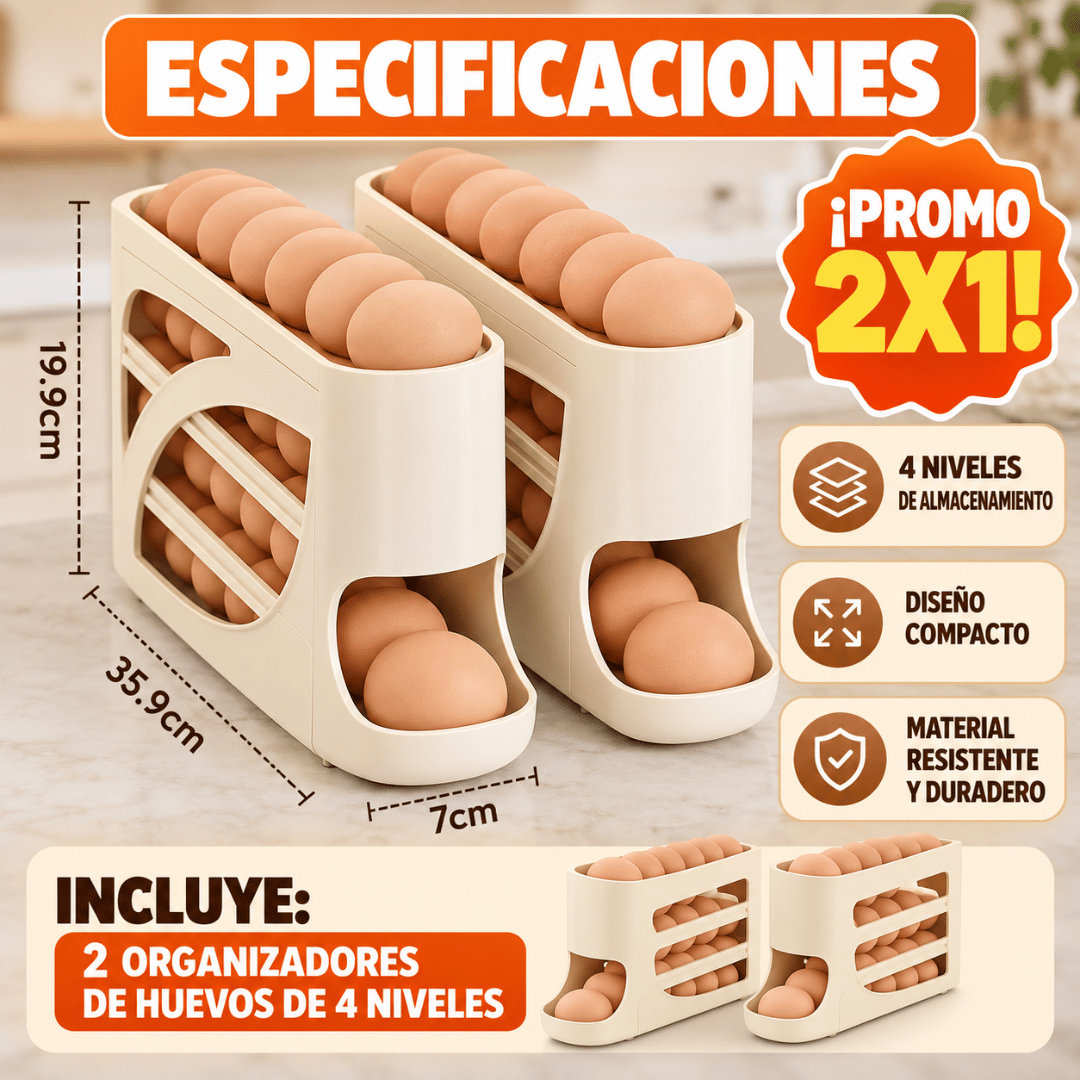 Pack 2 Dispensadores de Huevos 4 Niveles - Protege tus huevos y mantenlos organizados en el refrigerador