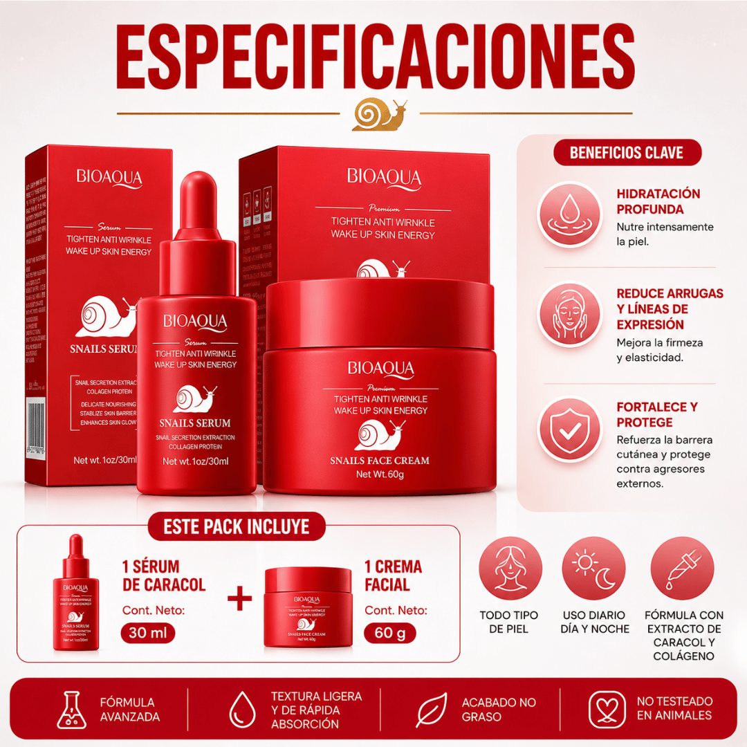 Pack Antiedad Bioaqua Sérum + Crema - Rutina antiedad para una piel más lisa y luminosa