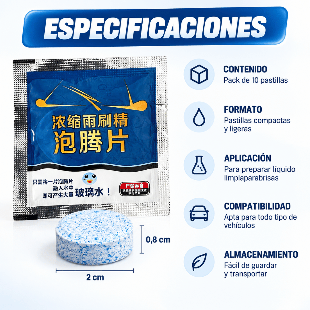 ¡Pack 10 Pastillas Limpia Parabrisas! - Limpia y cuida tu parabrisas de forma fácil y práctica