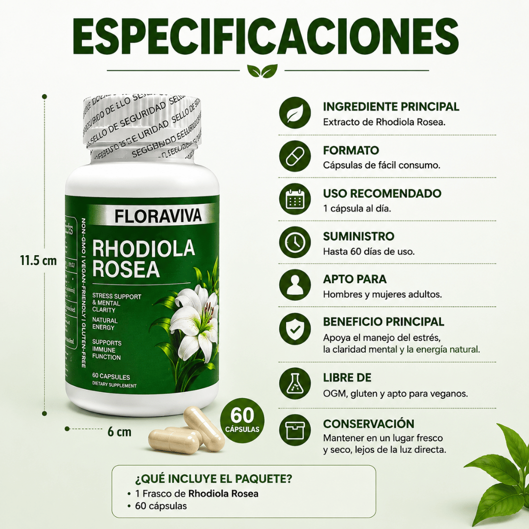 Rhodiola Rosea 60 Cápsulas - Ayuda a mantener la calma y el equilibrio emocional