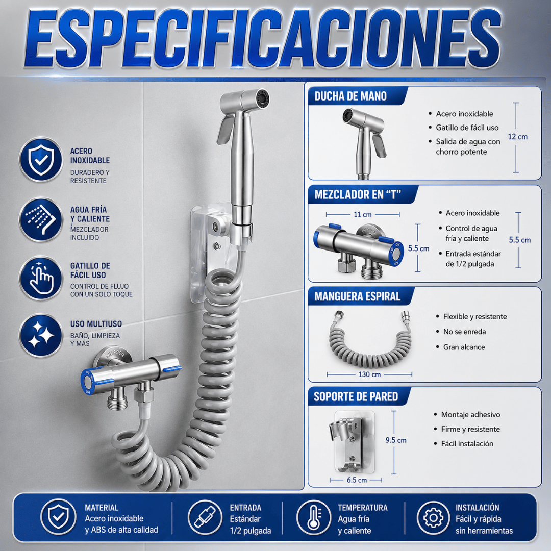Ducha Higiénica de Mano para WC - Disfruta una higiene íntima más profunda después de cada uso
