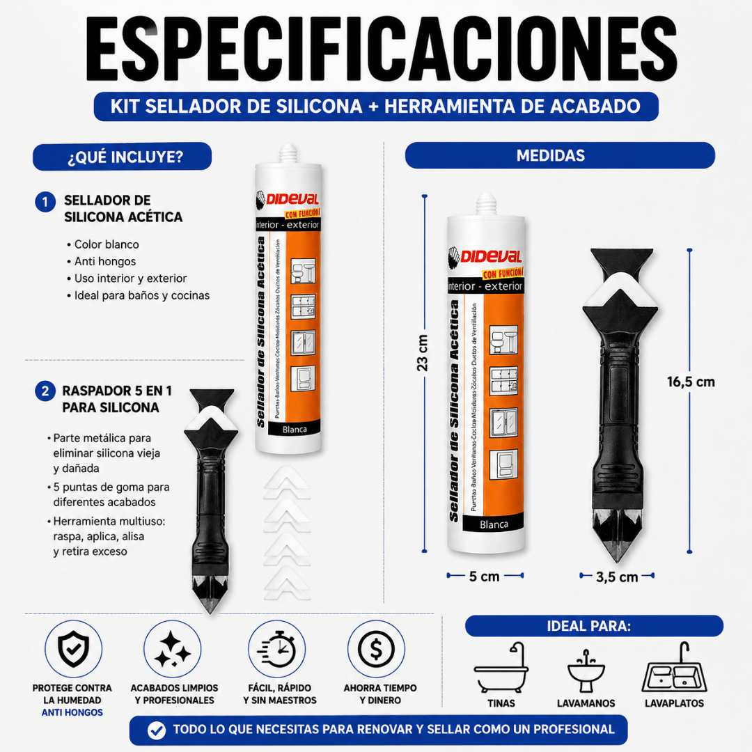 Kit Raspador + Silicona para Baño/Cocina - Facilita la eliminación de silicona en juntas y superficies