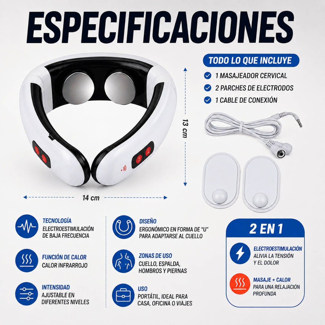 Masajeador Cervical Electromagnético - Alivio Profundo en Cervicales y Espalda