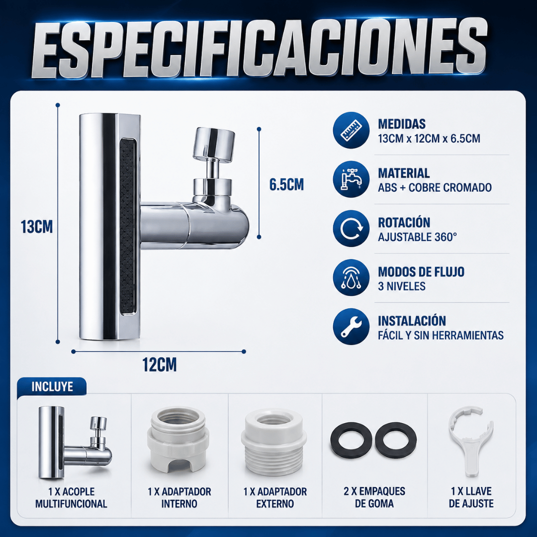 Grifo Inteligente Ahorrador 4 en 1 - Optimiza el uso de agua en cada tarea de tu cocina